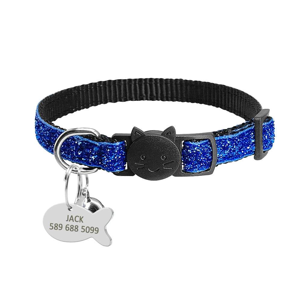 Blue Glitter Cat Collar with Fish ID Personalization Charm - Pet Panache Boutique