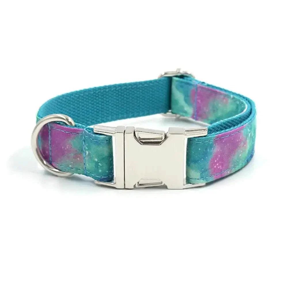 Blue Marble Tye Dye Personalized Pet Collar & Leash Set - Pet Panache Boutique