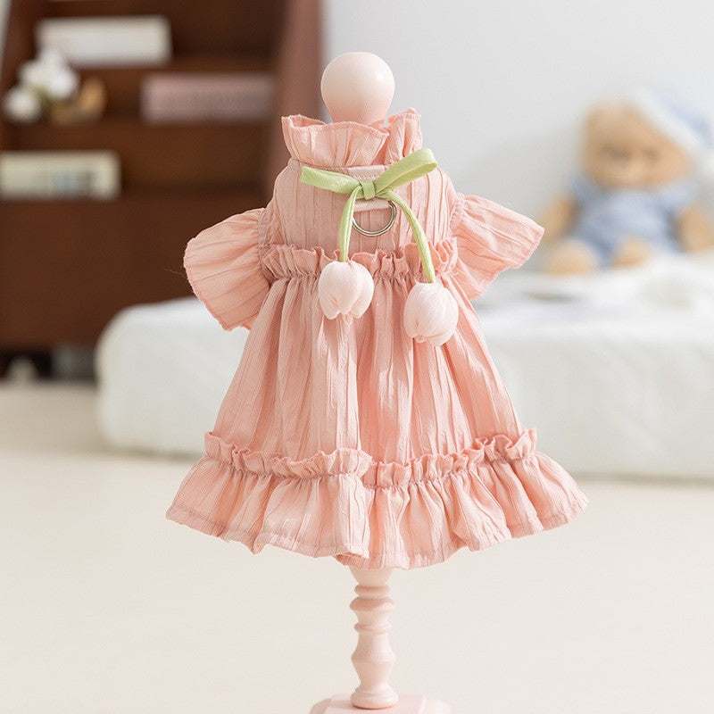 Pet Panache Boutique pet dress in blush pink or purple lilac tulip design, stylish dress for small dogs or cats.
