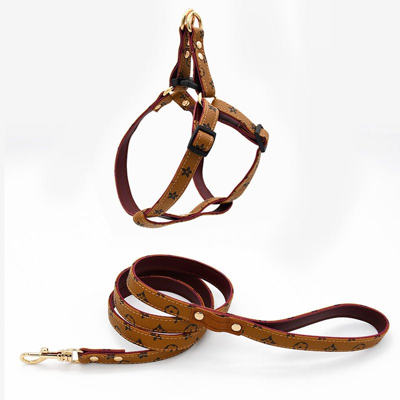 Brown Stars Leather Small Dog Harness or Collar & Leash Set - Pet Panache Boutique