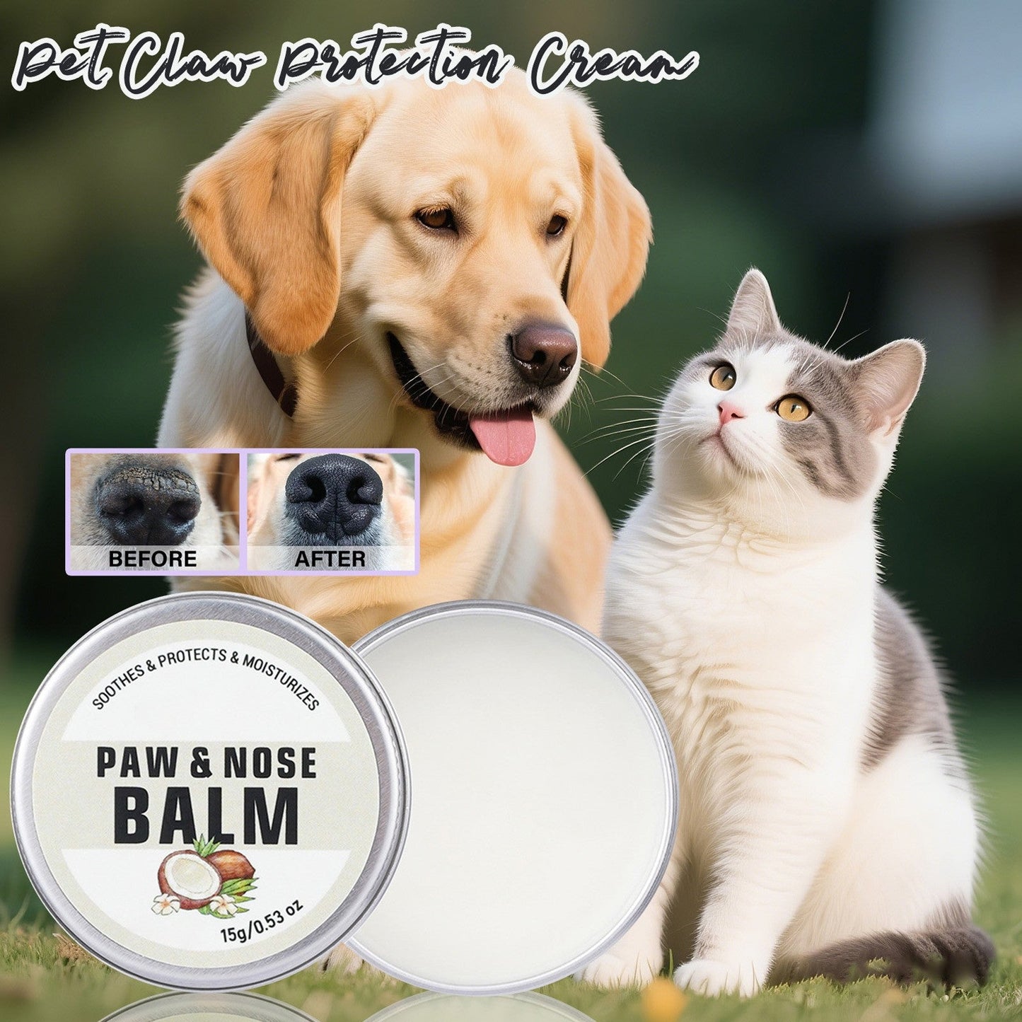 Coconut Paw & Nose Balm by Pet Panache Boutique, showing a smooth balm in a small container, ideal for pet grooming.