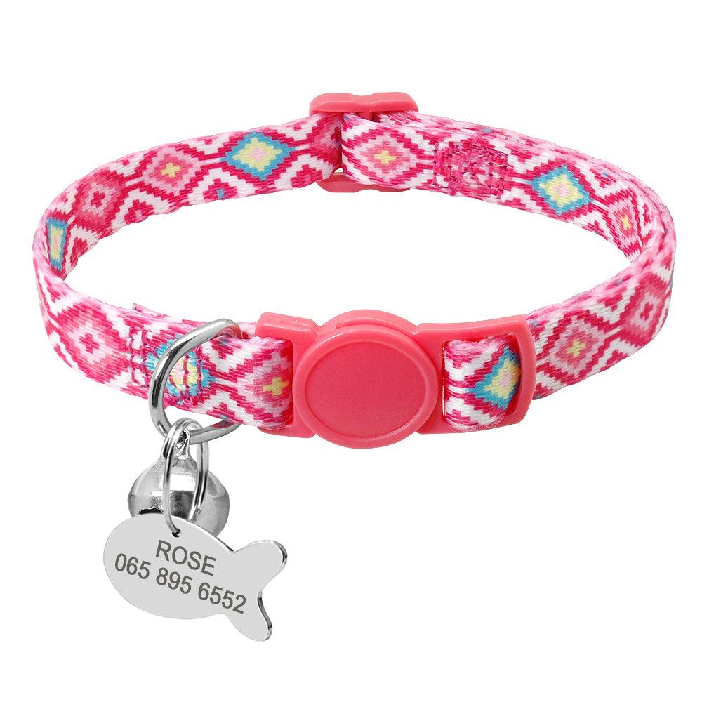 Coral Southwest Pattern Cat Collar with Fish ID Personalization Charm - Pet Panache Boutique