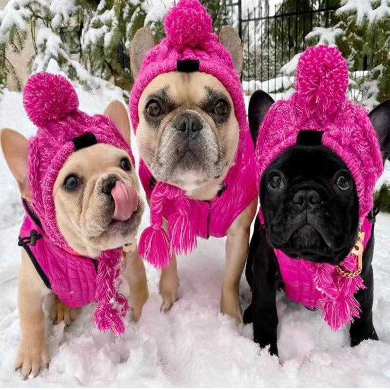 Electric Pink Pet Pompom Hat & Scarf - Pet Panache Boutique
