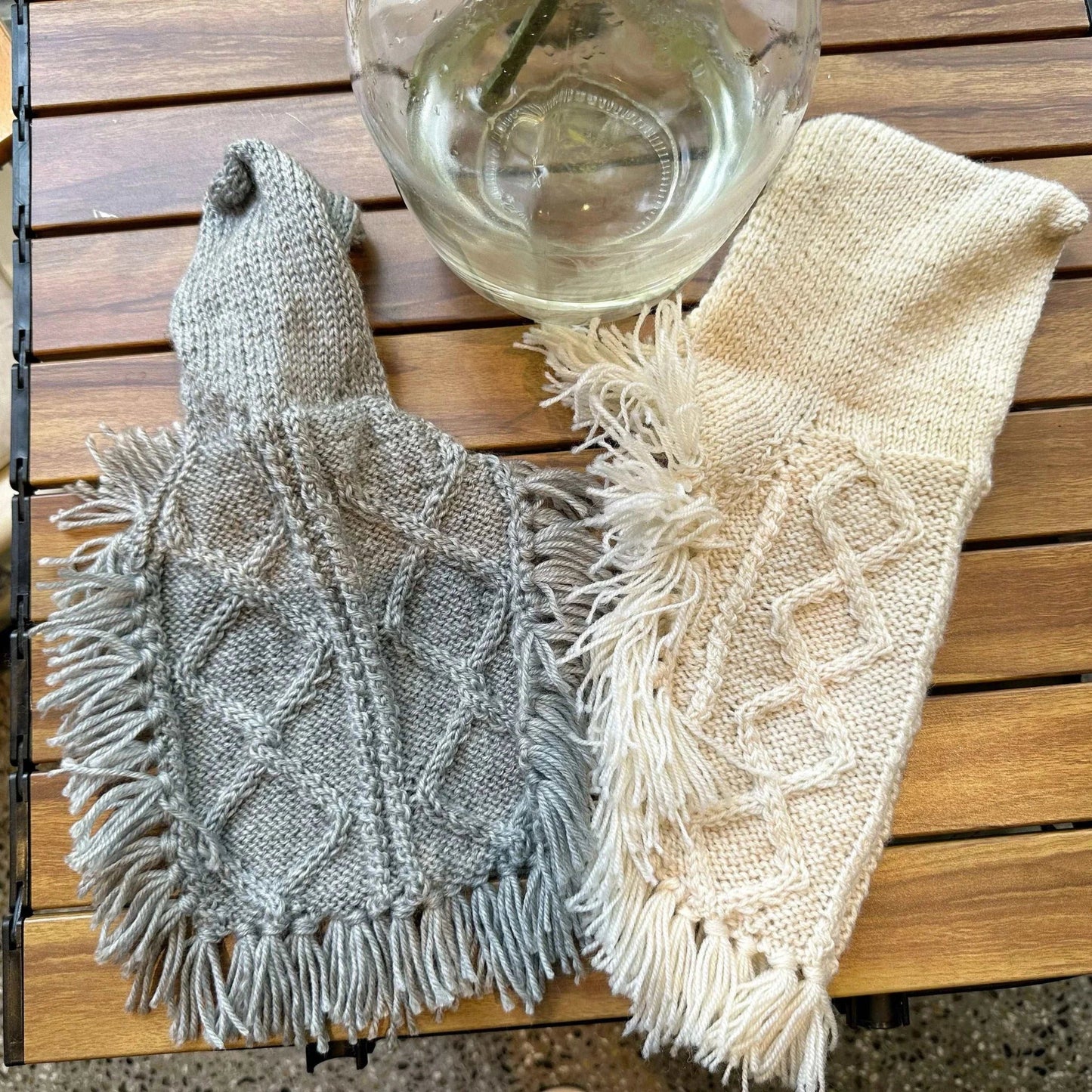 Pet Panache Boutique fringed knit pet sweater poncho with hoodie, cozy and stylish for small dogs or cats.