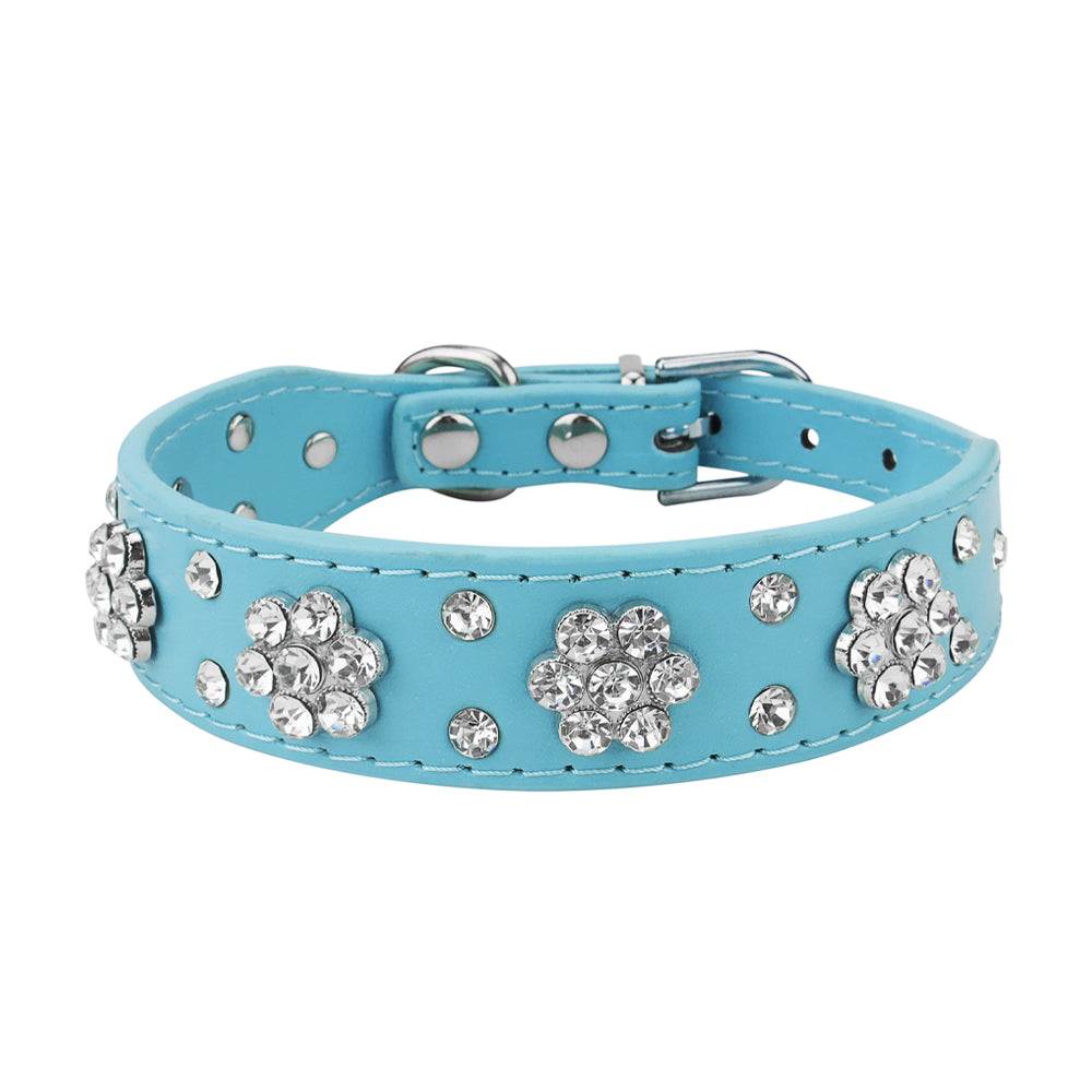 Leather Rhinestone Flower Pet Collar - Pet Panache Boutique