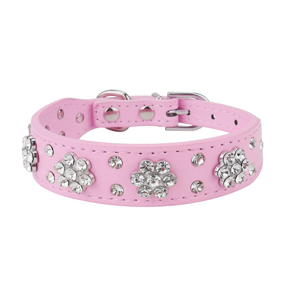 Leather Rhinestone Flower Pet Collar - Pet Panache Boutique