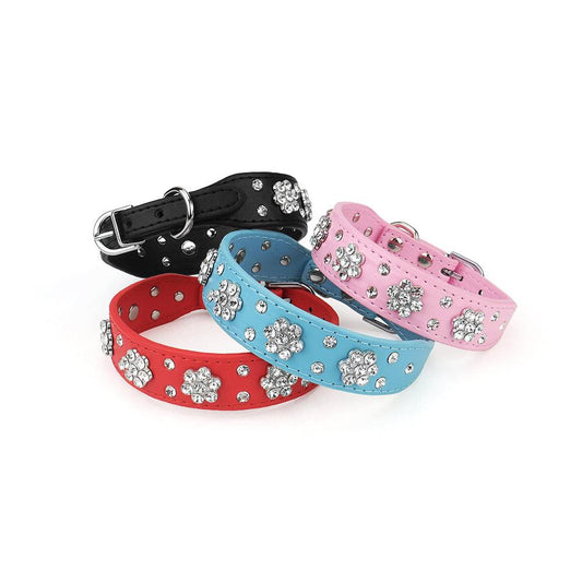 Leather Rhinestone Flower Pet Collar - Pet Panache Boutique