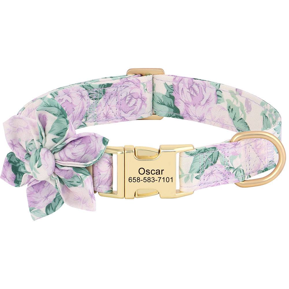 Lilac Floral with Detachable Flower Personalized Pet Collar - Pet Panache Boutique