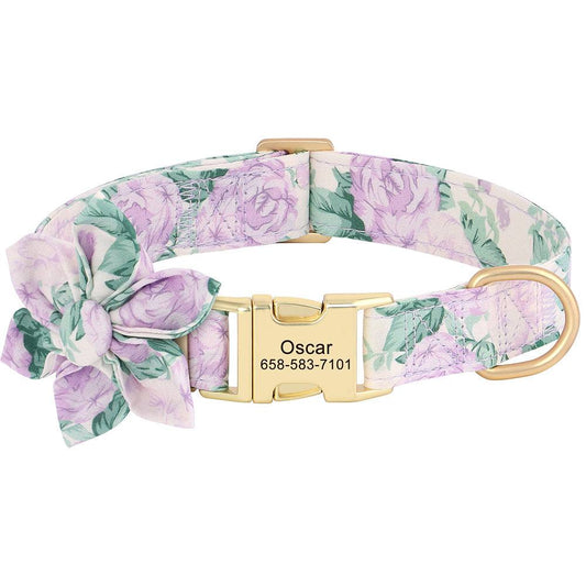 Lilac Floral with Detachable Flower Personalized Pet Collar - Pet Panache Boutique