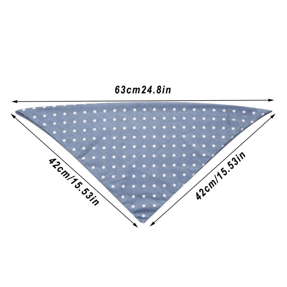 Blue Floral Bandanna showcasing blue fabric with white polka dots, perfect stylish accessory for pets made from quality materials.