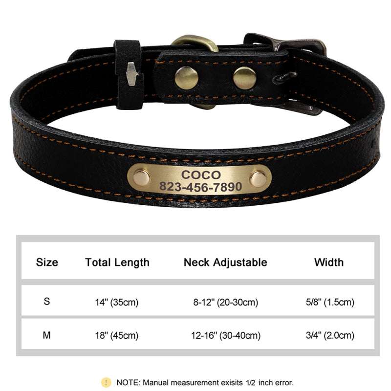Personalized Black Leather Pet Collar - Pet Panache Boutique