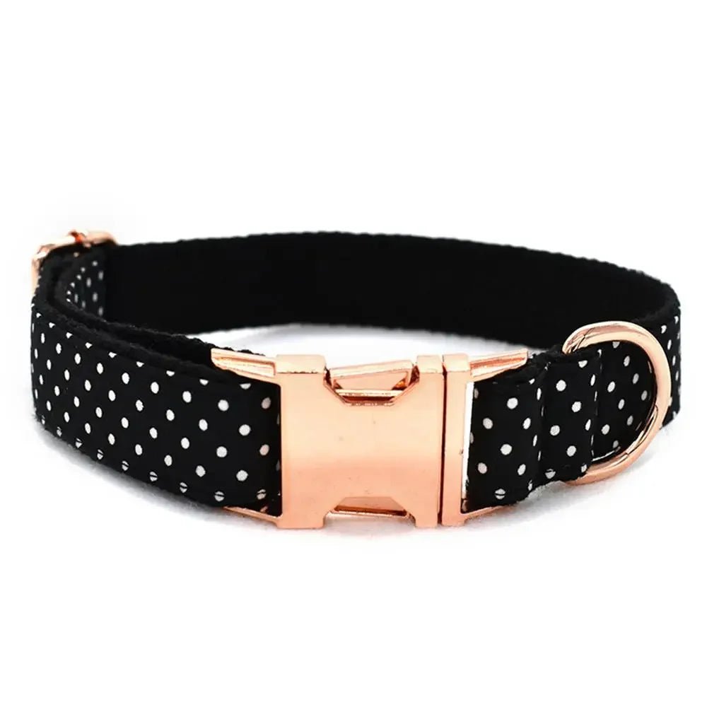 Personalized Black & White Polka Dot Pet Collar & Leash Set - Pet Panache Boutique