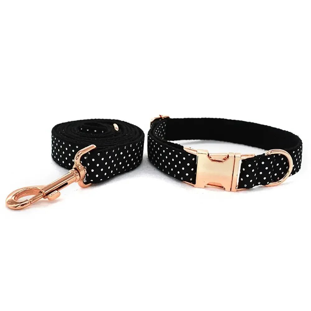 Personalized Black & White Polka Dot Pet Collar & Leash Set - Pet Panache Boutique