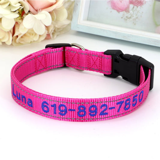 Personalized Bubble Gum Pink Nylon Pet Collar - Pet Panache Boutique