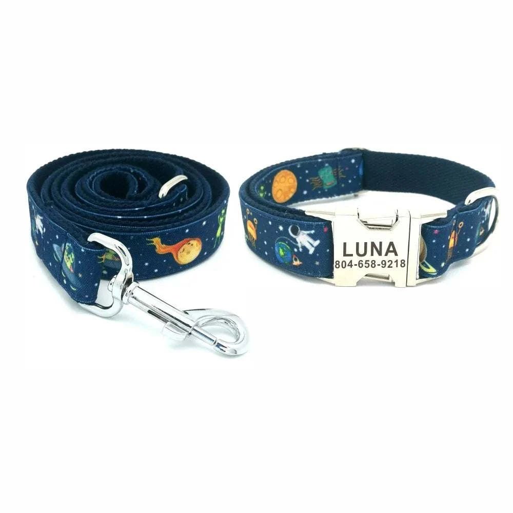 Personalized Galaxy Pattern Pet Collar & Leash set - Pet Panache Boutique