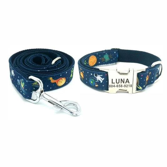 Personalized Galaxy Pattern Pet Collar & Leash set - Pet Panache Boutique
