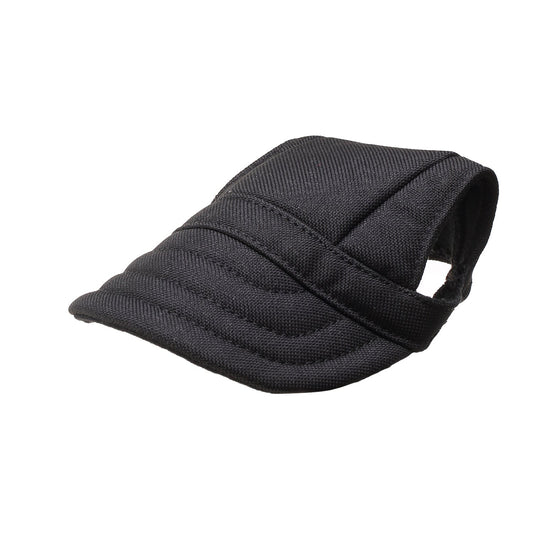 Personalized navy blue pet ball hat with embroidered design, suitable for small dogs or cats, from Pet Panache Boutique.