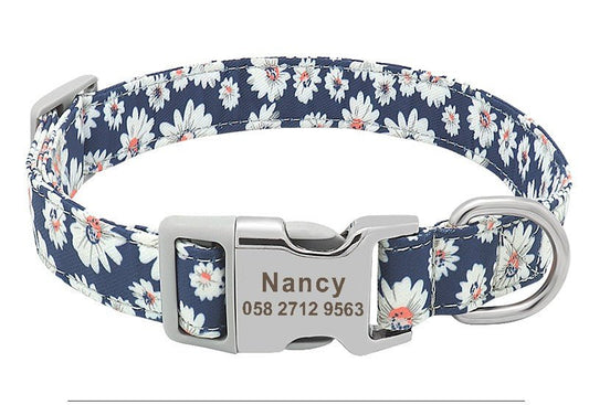 Personalized Navy Daisy Pet Collar - Pet Panache Boutique