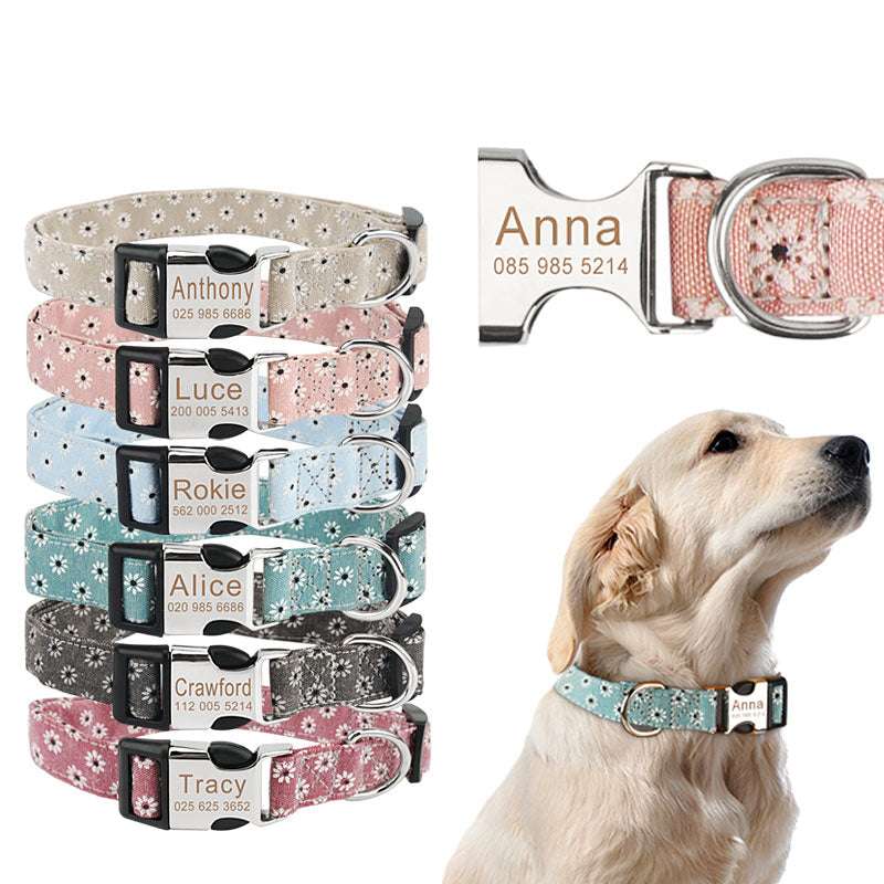 Personalized Pet Collars White Flower Pattern - Pet Panache Boutique