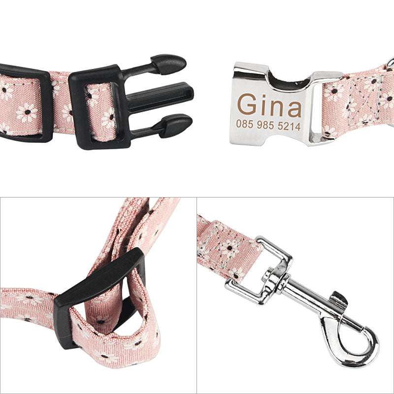 Personalized Pet Collars White Flower Pattern - Pet Panache Boutique