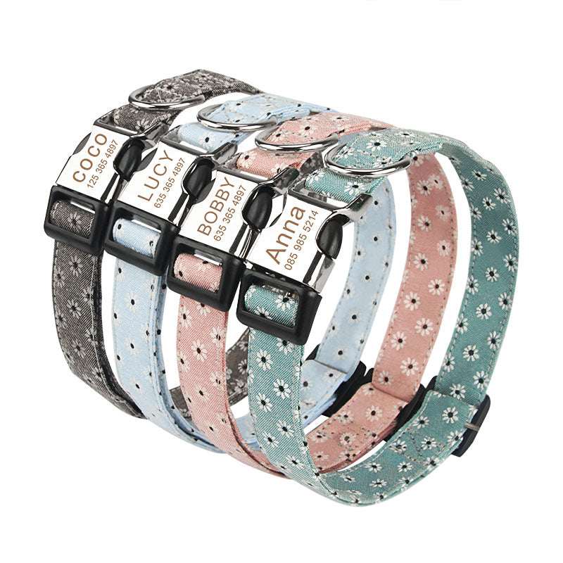 Personalized Pet Collars White Flower Pattern - Pet Panache Boutique
