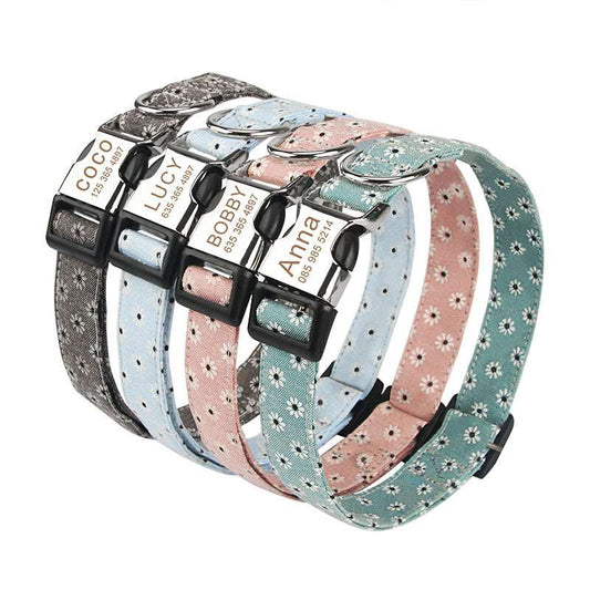Personalized Pet Collars White Flower Pattern - Pet Panache Boutique