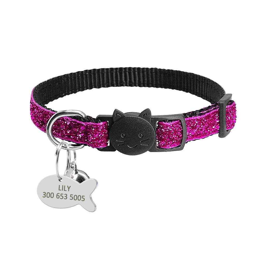 Personalized Pink Glitter Cat Collar with Fish ID Charm - Pet Panache Boutique