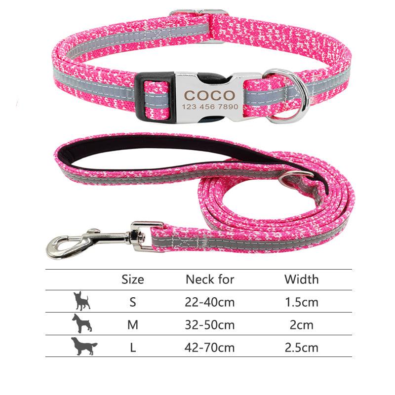 Personalized Pink/Gray Nylon Pet Collar & Leash Set - Pet Panache Boutique