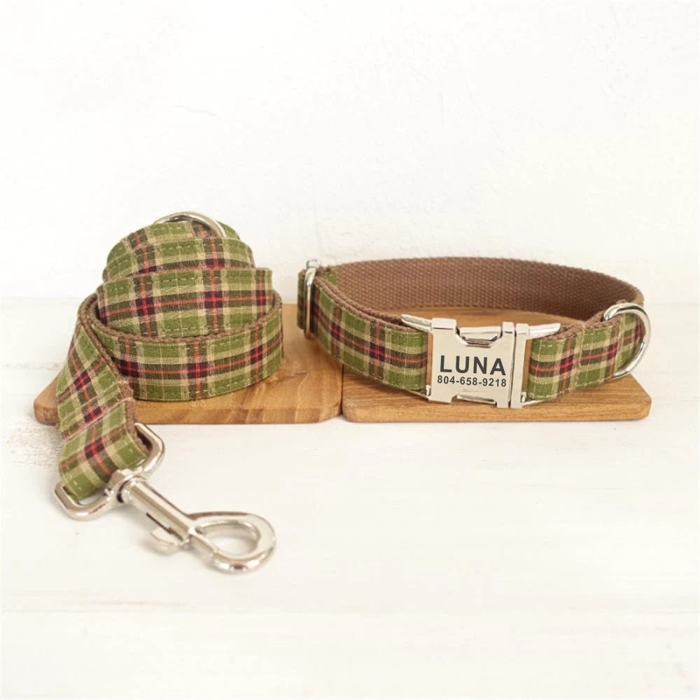 Personalized Plaid Holiday Pet Collar & Leash Set - Pet Panache Boutique