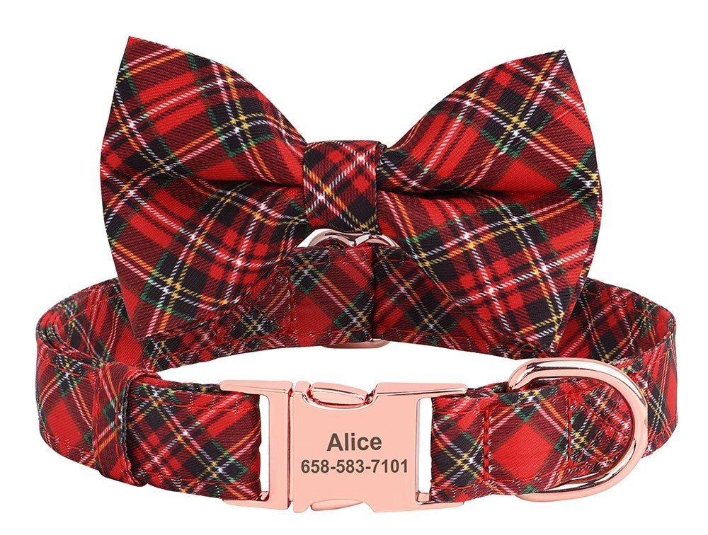 Personalized Red Plaid Holiday Pet Collar - Pet Panache Boutique