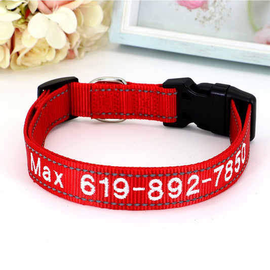 Personalized Ruby Red Nylon Pet Collar - Pet Panache Boutique