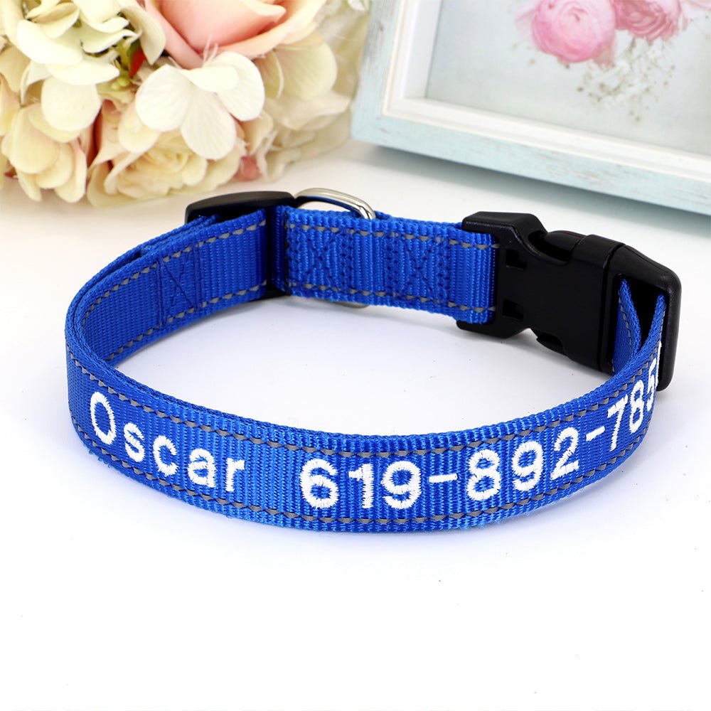 Personalized Sapphire Blue Nylon Pet Collar - Pet Panache Boutique