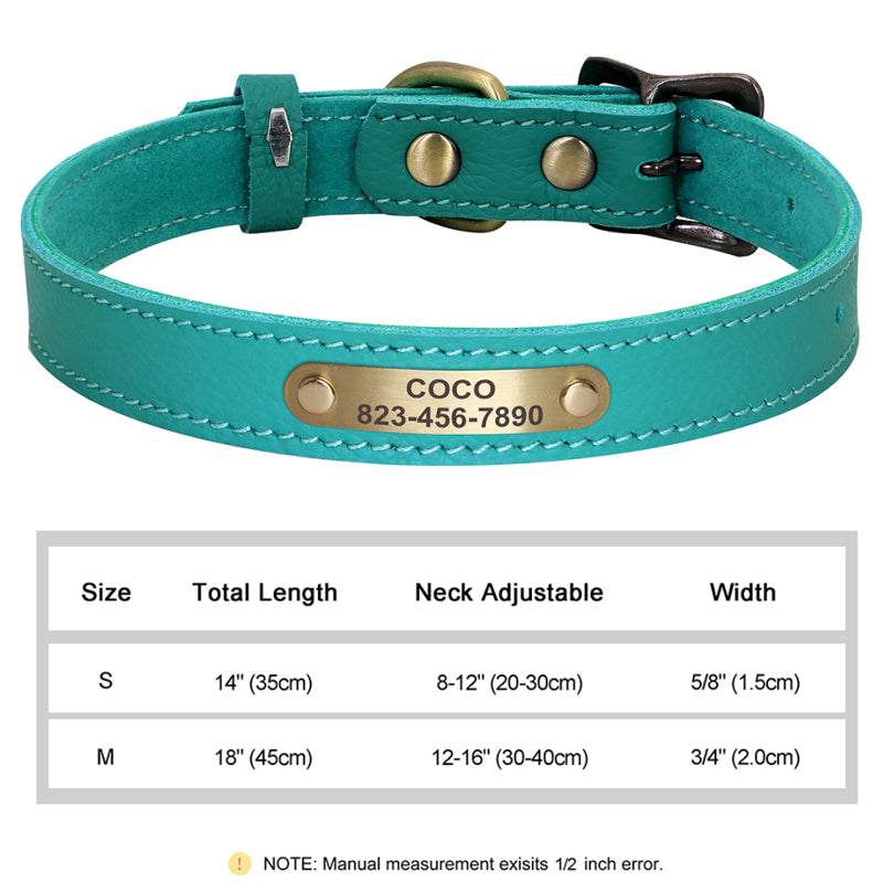 Personalized Turquoise Leather Pet Collar - Pet Panache Boutique