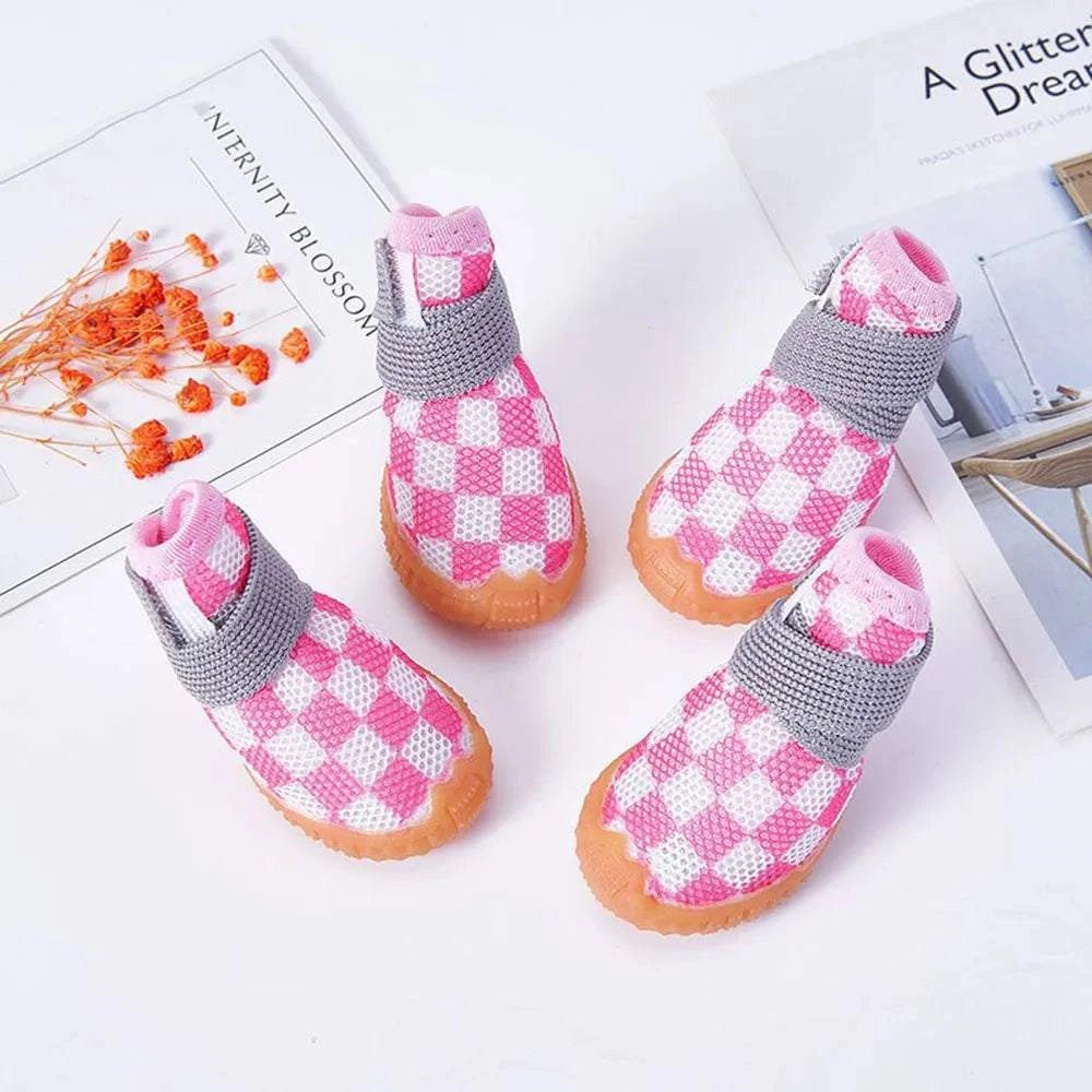 Pink Checkerboard Pet Rain Boots - Pet Panache Boutique