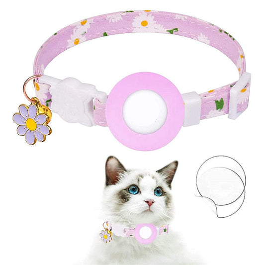 Pink Daisy Air Tag Pet Cat Collar - Pet Panache Boutique