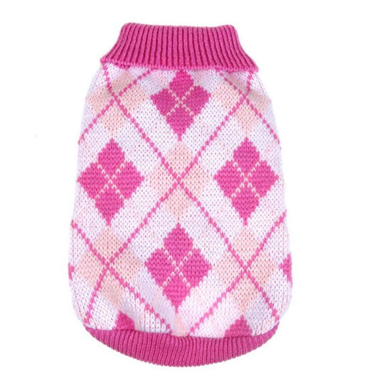 Pink Diamond Pattern Pet SweaterVest from Pet Panache Boutique, cozy knit sweater for small dogs and cats.