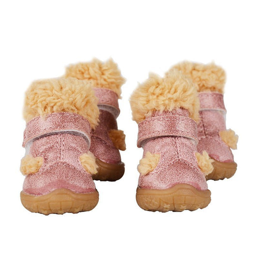 Pink Metallic Fleece Pet Dog Boots - Pet Panache Boutique
