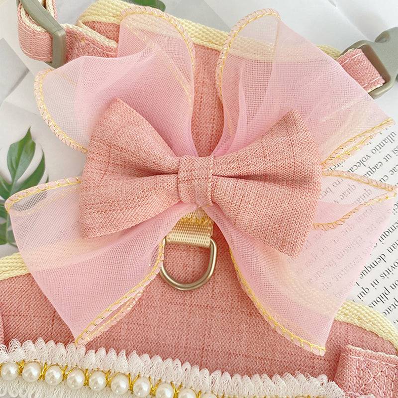 Pink or Blue Cat Harness Vest with Bow & Leash Set - Pet Panache Boutique