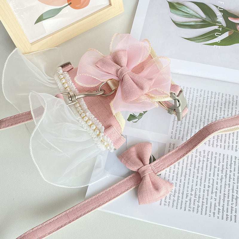 Pink or Blue Cat Harness Vest with Bow & Leash Set - Pet Panache Boutique