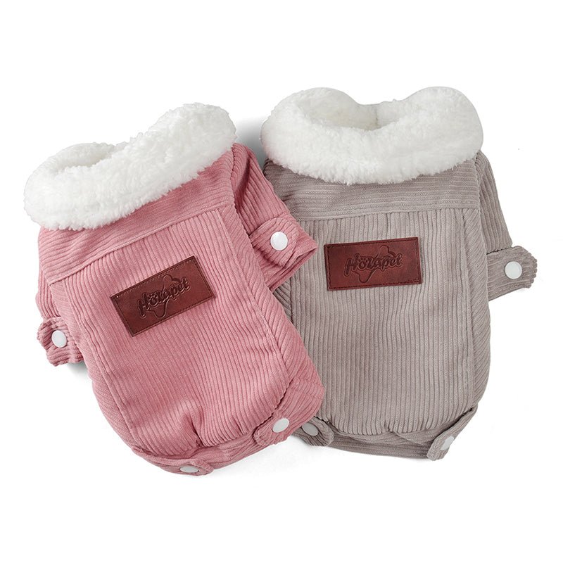Pink or Gray Corduroy Fleece Trimmed Pet Jacket - Pet Panache Boutique