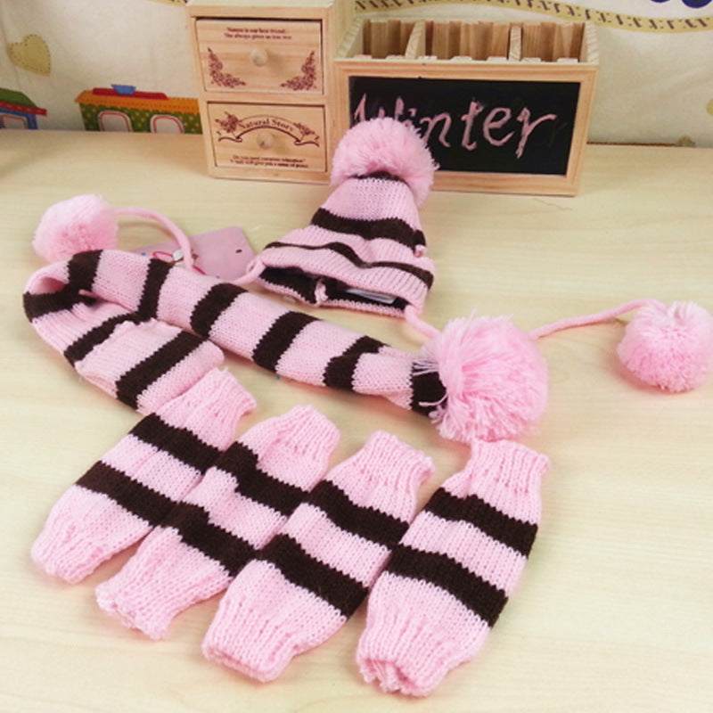 Pink/Black Striped Pet Hat, Scarf & Leg Warmers - Pet Panache Boutique