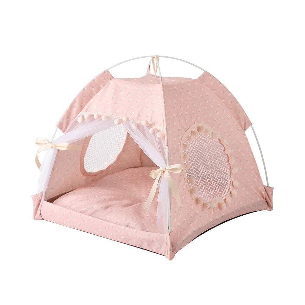 Pink Pet Tent bed by Pet Panache Boutique, cozy and stylish pet bed with a soft fabric interior and a cute, tent-shaped design.