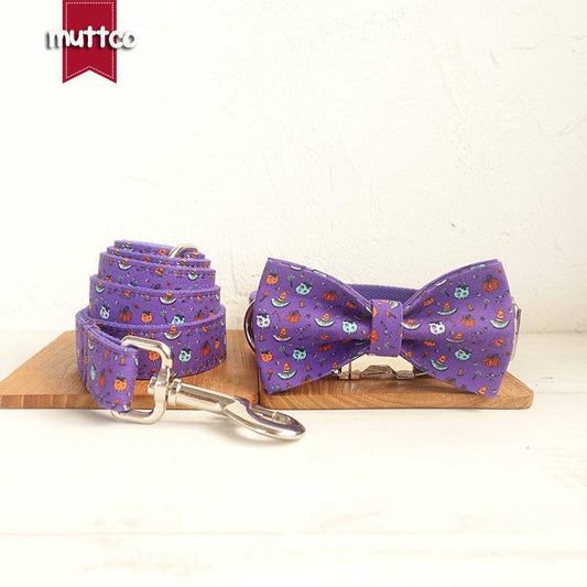 Purple Pumpkin Pattern Bow Collar & Leash Set - Pet Panache Boutique