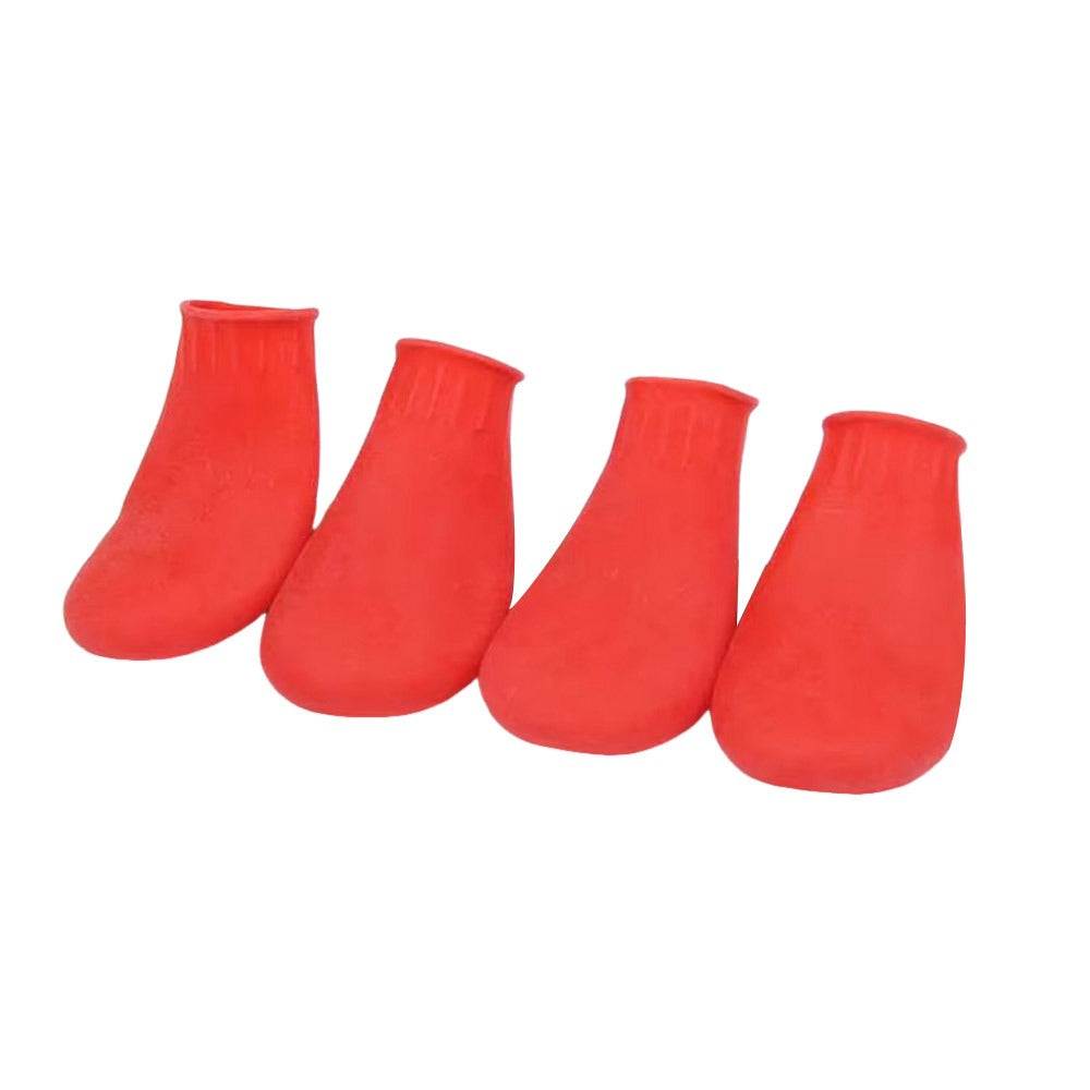 Red Pet Panache Boutique pet rainboots for dogs, waterproof boots with red color, designed for outdoor protection and comfort.