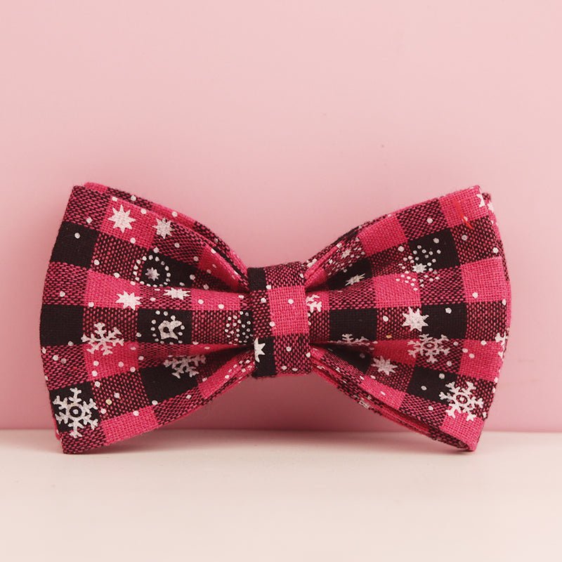 Red Plaid Snowflake Pert Collar, Leash & Optional Bow - Pet Panache Boutique