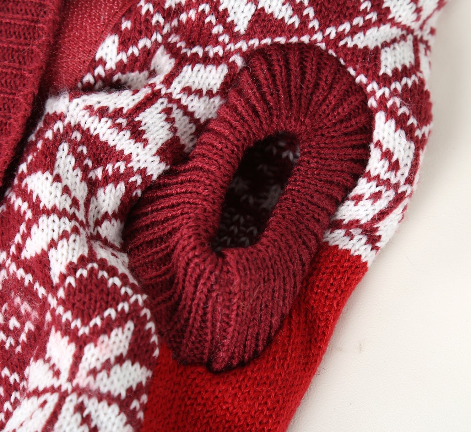 Red Snowflake Knit Pet Jacket with Reindeer Hoodie - Pet Panache Boutique