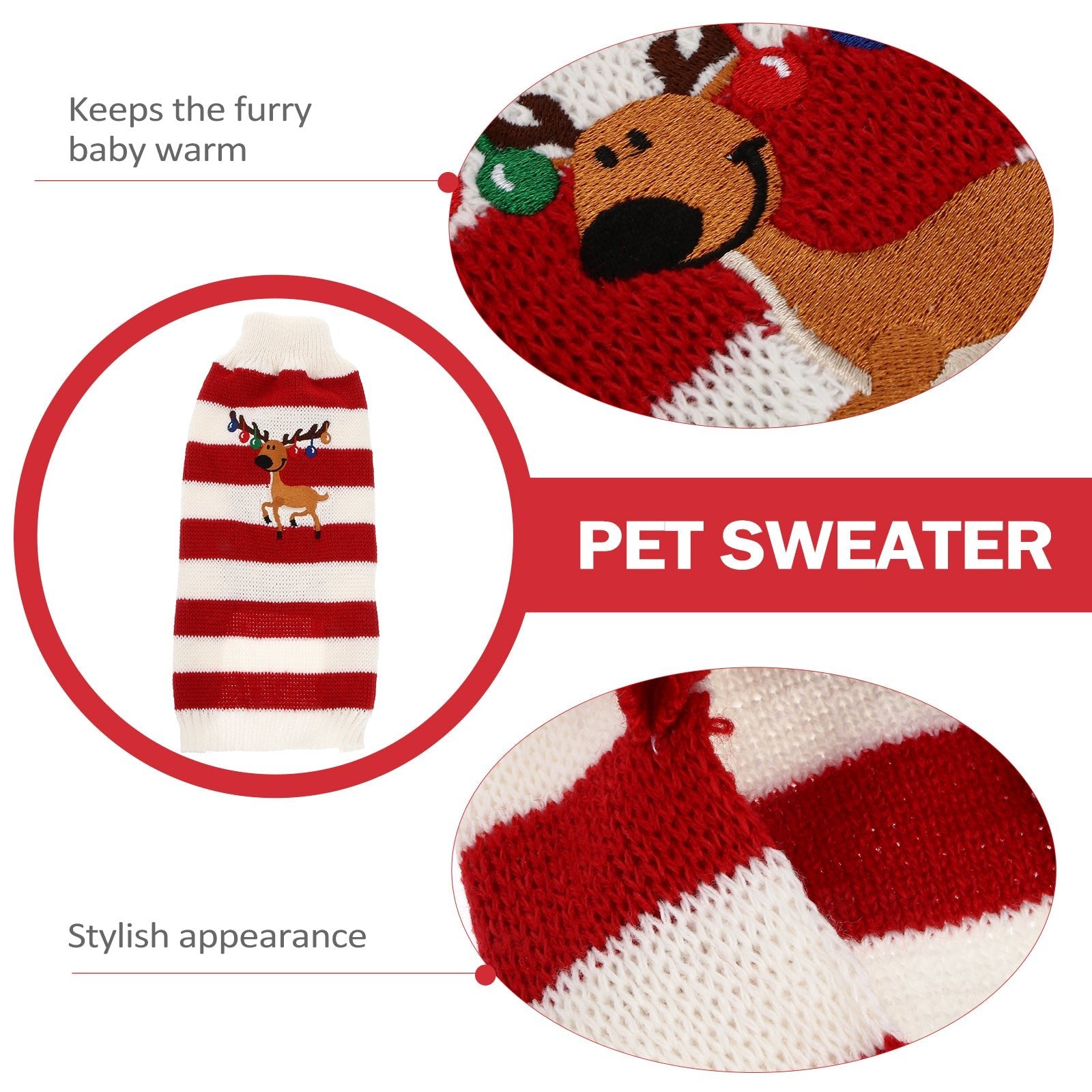 Red Striped Reindeer Christmas Sweater - Pet Panache Boutique