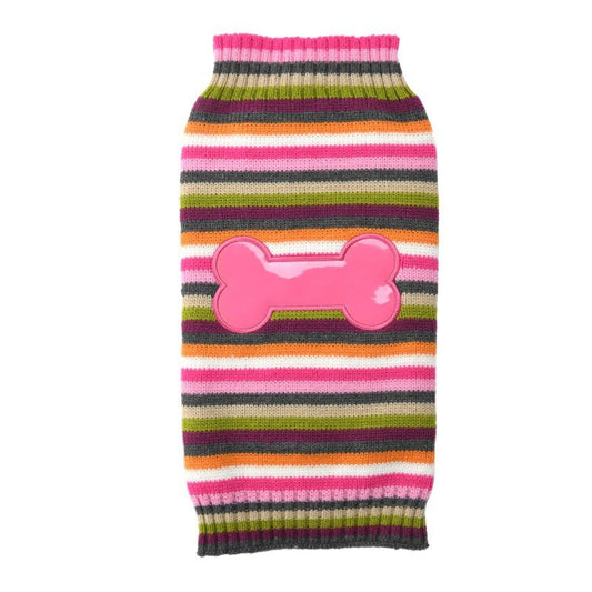 Striped Pink Bone Pet Sweater - Pet Panache Boutique