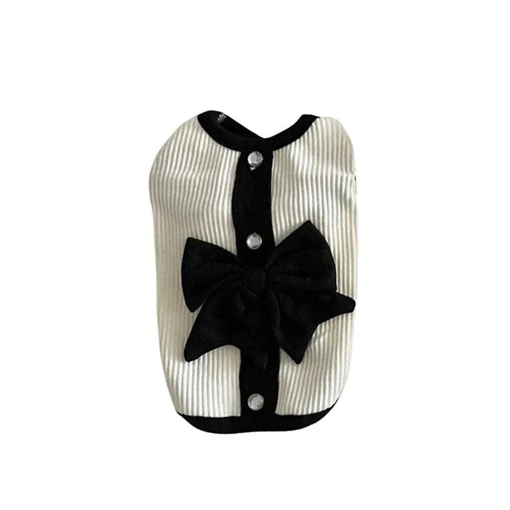 White Pet Dress with velvet bow and toule details, stylish pet clothing from Pet Panache Boutique.